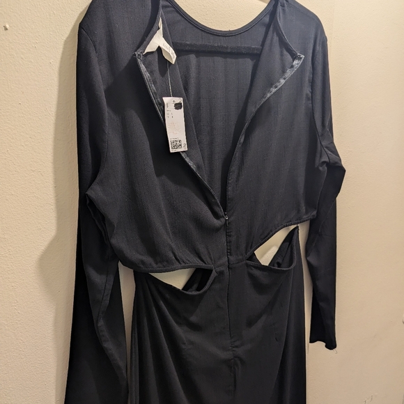 Zara Elegant Black Cut-Out Long Sleeve Midi Dress- L - Picture 9 of 12
